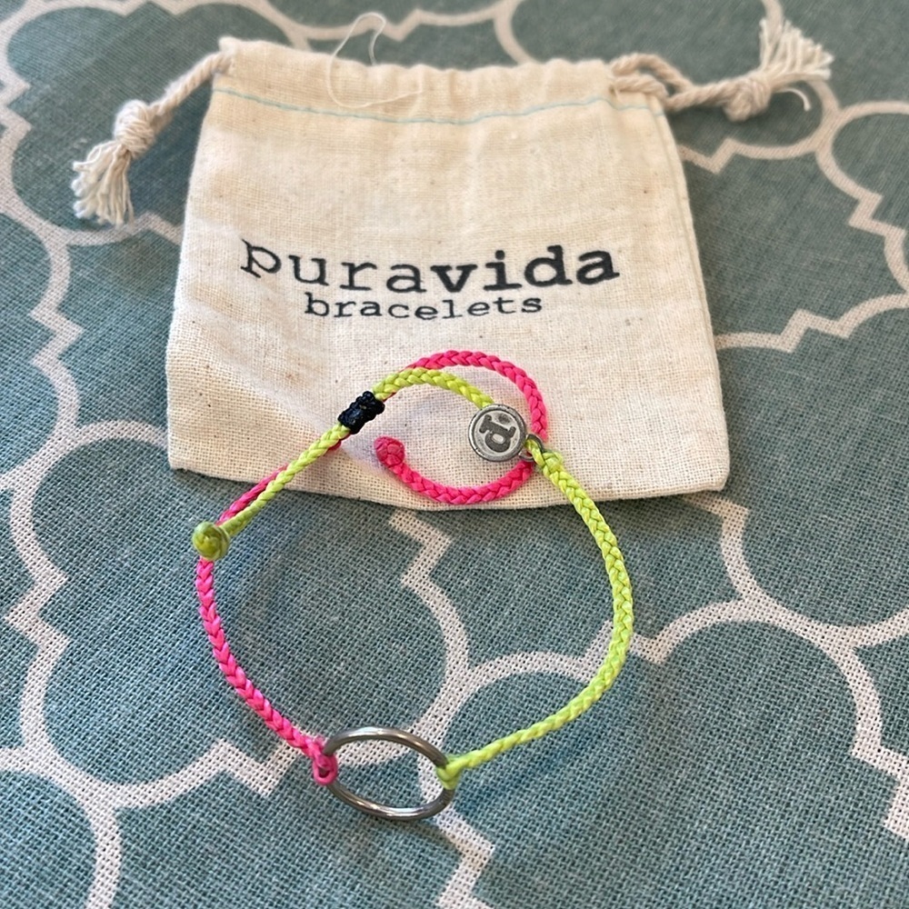 Puravida Two Tone Full Silver Circle Bracelet, Neon Hot Pink